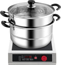 Piastra a induzione in acciaio inox, 3500 W, piastra a induzione con indicatore LED e 10 livelli di potenza, protezione contro il surriscaldamento, adatta per pae in acciaio inox con un
