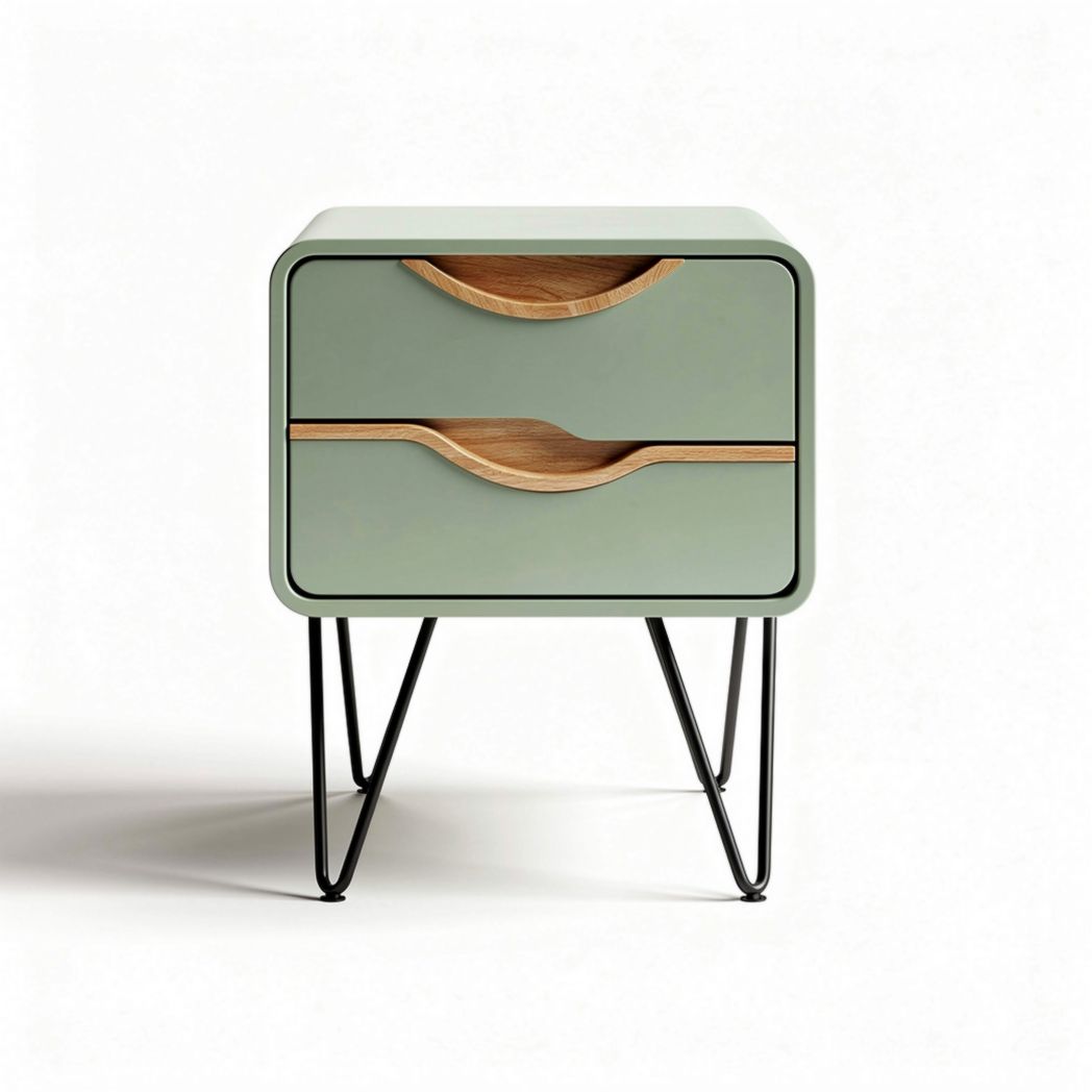 Comodino in legno e metallo per camera da letto con due cassetti – 40 x 40 x 50 cm
