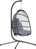 Outsunny Sedia sospesa Egg con supporto, altalena da giardino per esterni con cestino pieghevole, cuscino anti-UV e poggiatesta rimovibile per interni ed esterni, carico massimo 150 kg, grigio scuro