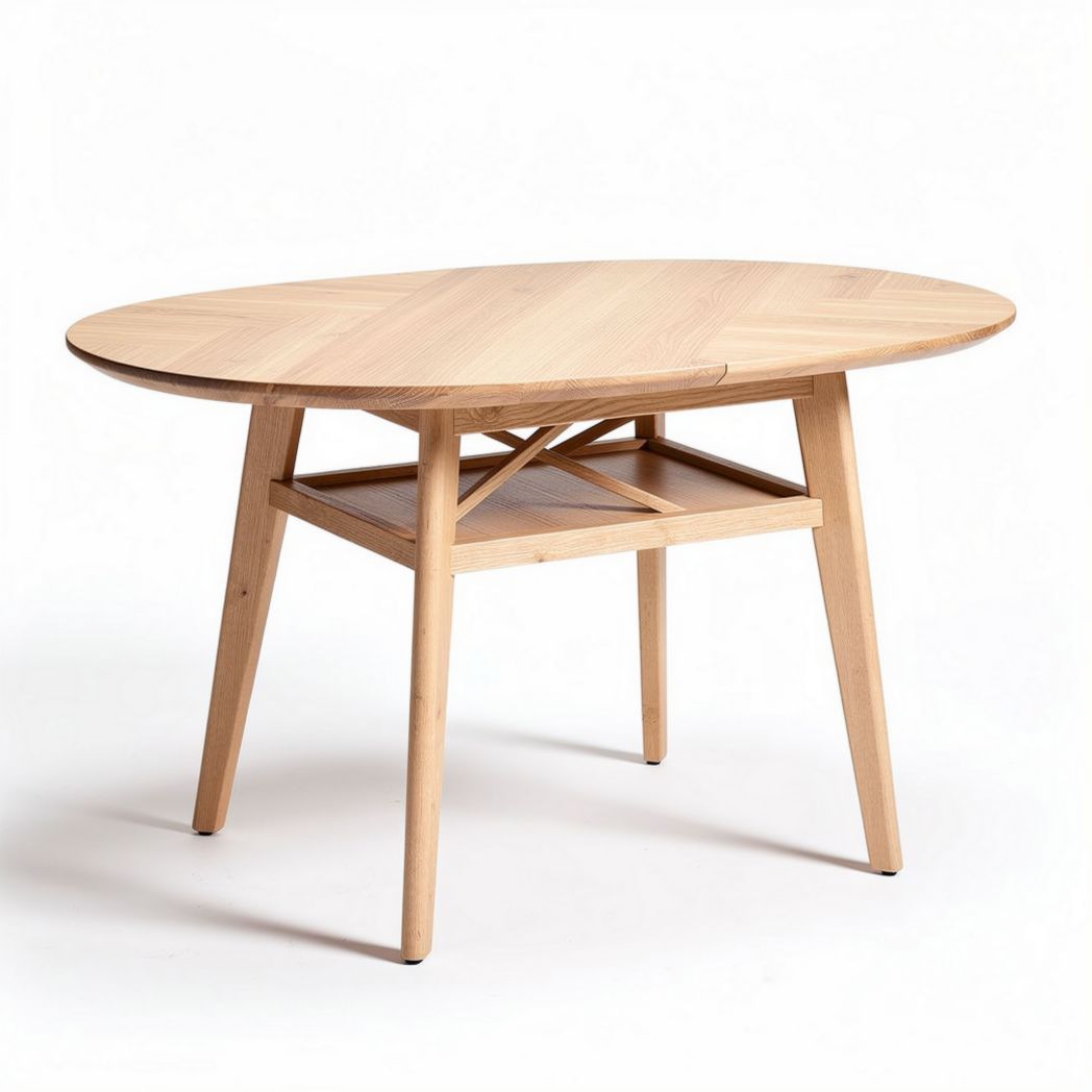 Tavolo rotondo in legno con ripiano sottostante per sala da pranzo – 120 x 80 x 75 cm