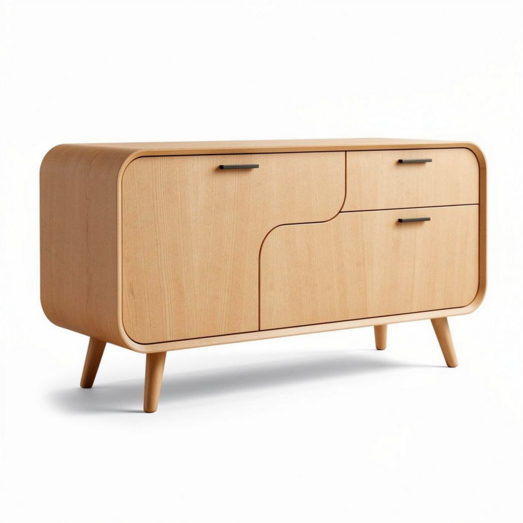 Mobile contenitore in legno per soggiorno con forme curve – 120 x 50 x 75 cm