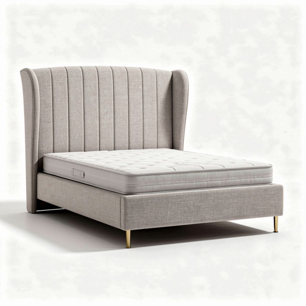 Letto matrimoniale con testata imbottita per camera da letto – tessuto poliestere – 200 x 160 x 100 cm