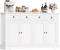 FirFurd Credenza Cucina, Credenza Soggiorno con 3 Cassetti e 4 Ante, Madia Moderna con Ripiani Regolabili e Rimovibili, per Cucina, Soggiorno, Ingresso 134x40x87cm Bianco