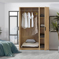 [en.casa] Closet for Bedroom Closet with Doors 4 Compartments, Coat Rail, 176 x 120 x 52 cm, Oak Effect