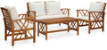 vidaXL Acacia Wood Solid Garden Living Room 4 Pieces with Cushions Outdoor Furniture Patio Furniture Garden Furniture