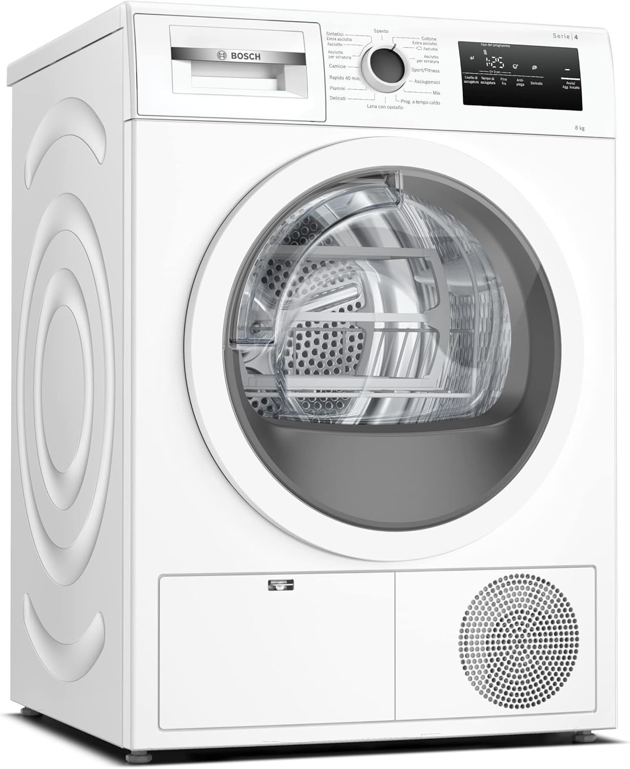Bosch WTH85V18II Serie 4, Asciugatrice a pompa di calore, capacità 8 kg, EasyClean, Cestello Lana, Auro Dry, Programma Rapido