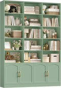 FirFurd 209 cm Libreria Verticale, Libreria da Parete con 15 Scomparti Aperti, Scaffale Portaoggetti in Legno a 4 Ante, Vetrinetta Soggiorno, per Studio, Ufficio, Soggiorno, 150x23.7x209cm (Verde)