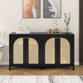 REXO Credenza moderna in stile minimalista 4 ante a ratti, manico in metallo semplice armadio a buffet per sala da pranzo, soggiorno, cucina (nero)