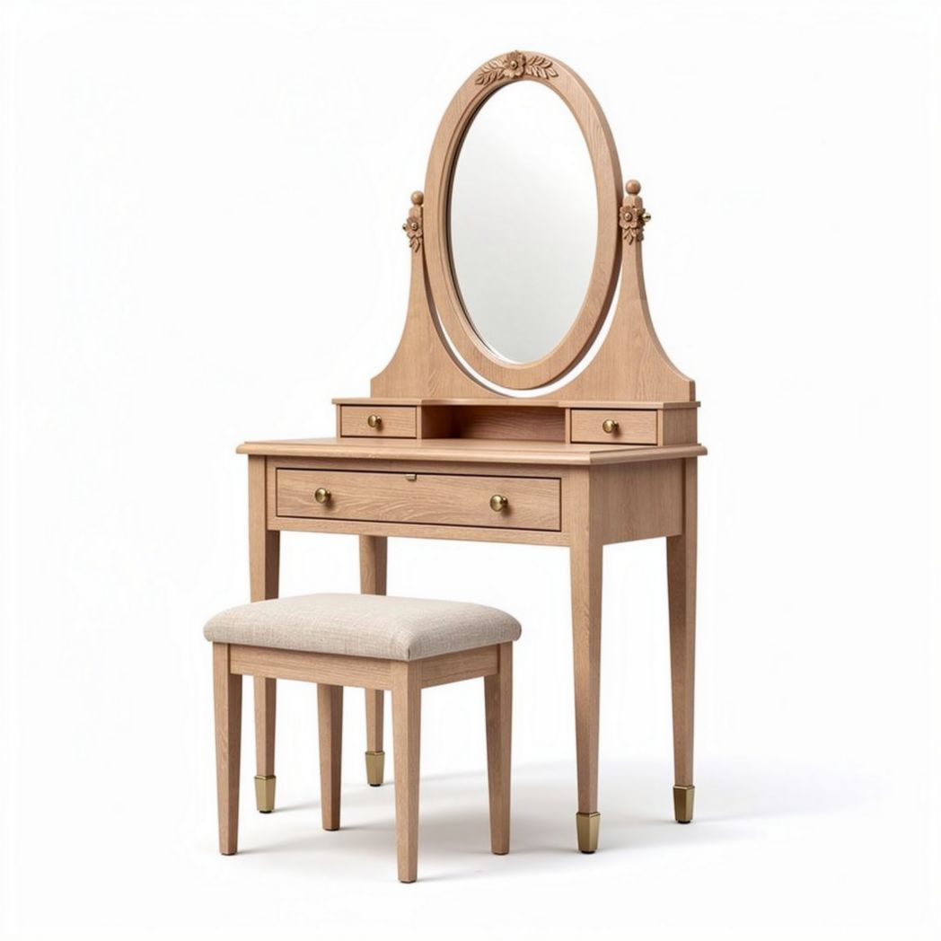 Toletta in legno con specchio per trucco e skincare – 80 x 40 x 150 cm