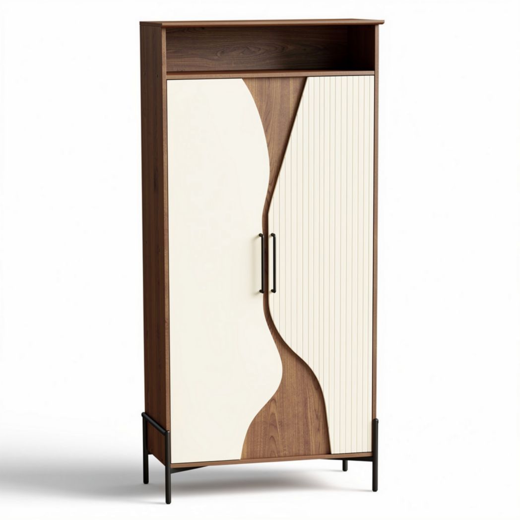 Armadio in legno con ante ondulate per soggiorno – 80 x 40 x 180 cm
