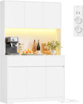 FirFurd Mobile Cucina, Credenza Cucina Alta con Presa e Luce LED, Mobile Dispensa con Ripiani Regolabili, Ampio Piano di Lavoro, per Sala da Pranzo, Soggiorno, 100x38,5x180cm (Bianco)