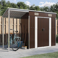 Capanno Giardino con Tetto Esteso, Casetta da Giardino in Metallo, Casetta Attrezzi da Giardino in Acciaio, Marrone 277x110,5x181cm