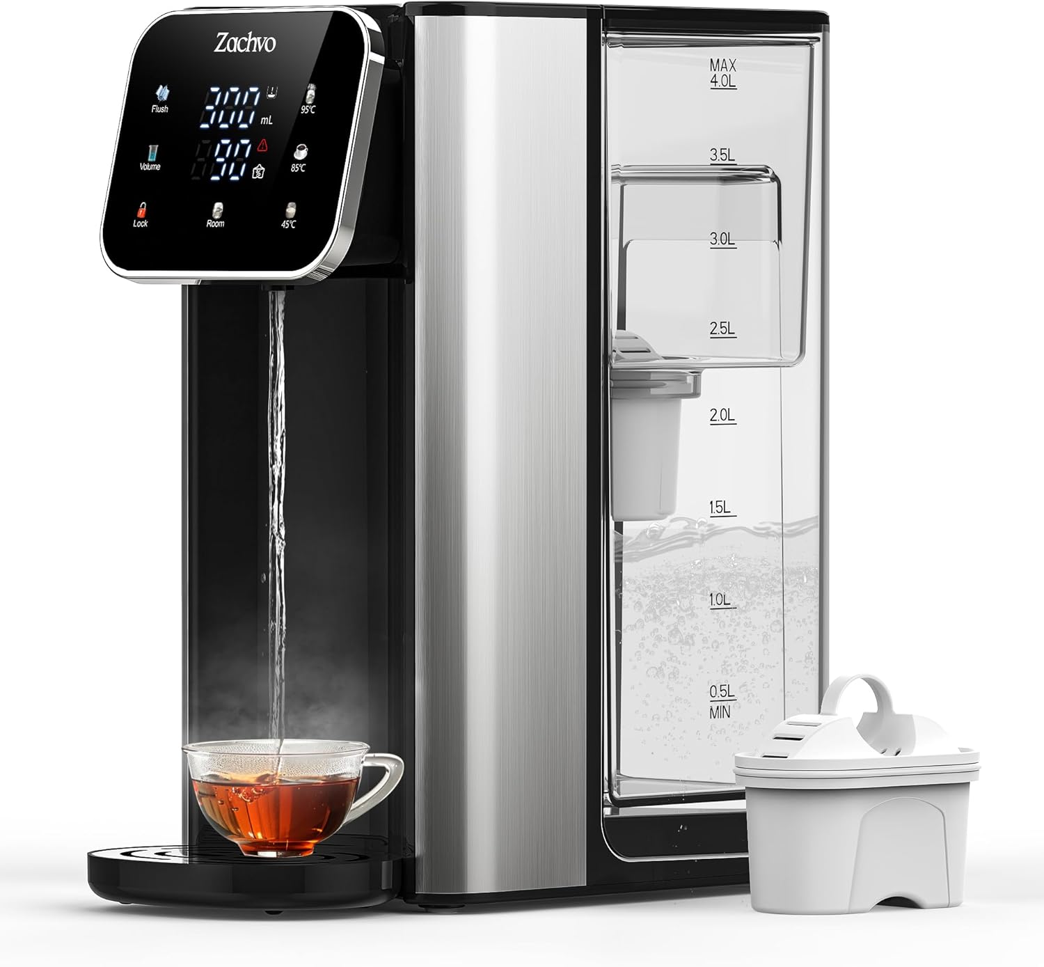 Dispenser Acqua Calda UR05 – Acqua bollente in pochi secondi, 4 temp.  3 volumi, serbatoio 4L, compatto ed efficiente, sicuro per bambini, filtro a carbone attivo, ideale per casa e ufficio