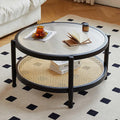 Tavolino Rotondo, Tavolino da caffè Rotondo in Legno in Stile Moderno Fattoria, con Piano in Vetro e ripiano portaoggetti - Circolare for Piccolo Soggiorno(Black)