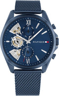 Tommy Hilfiger Orologio analogico multifunzione al quarzo da uomo con cinturino in maglia metallica in acciaio inossidabile e in pelle